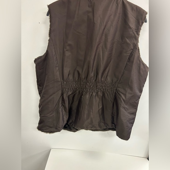 NWT LIZ CLAIBORNE REVERSIBLE FAUX FUR ZIPPER FOUR POCKETS chocolate brown 3x - Picture 6 of 10